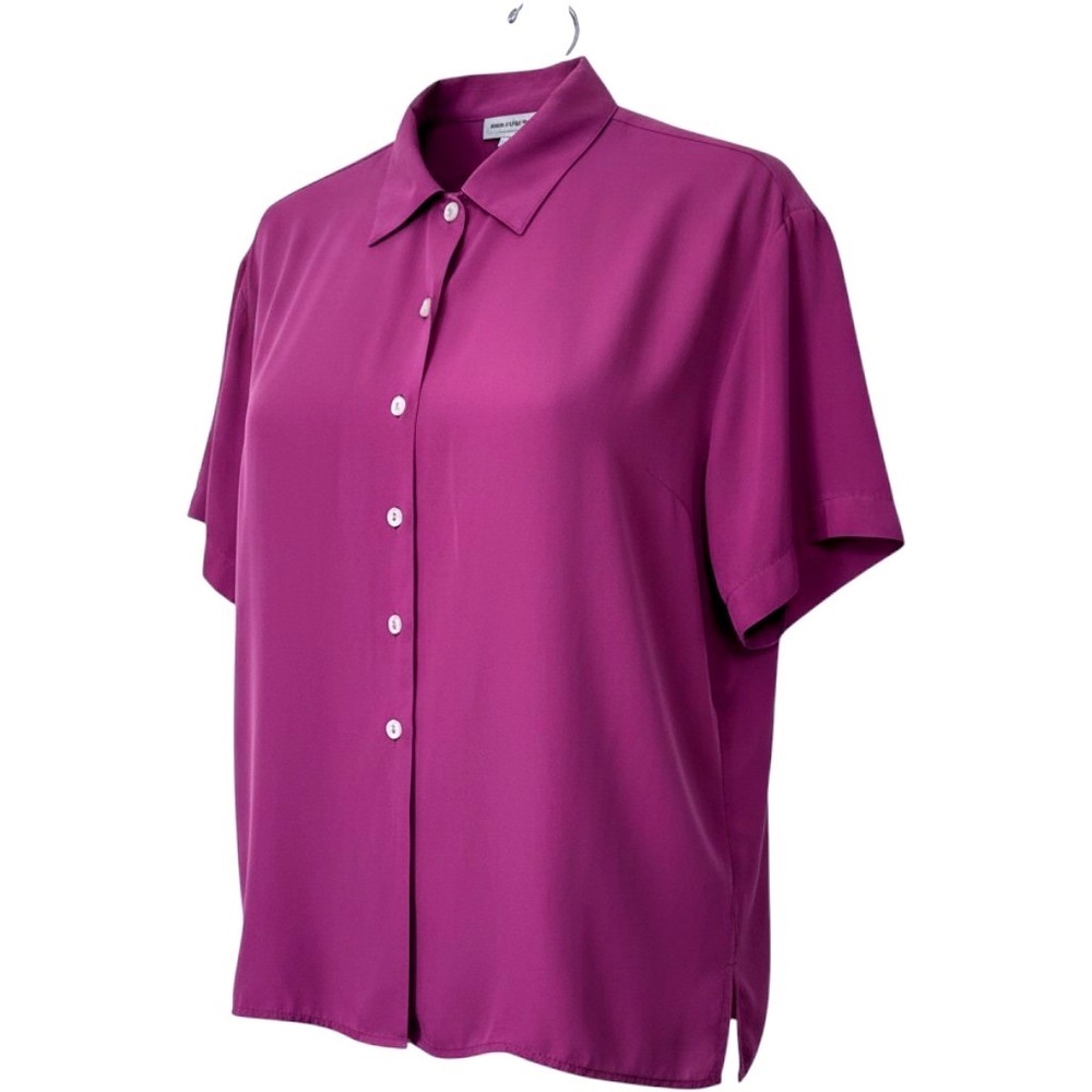 Amanda Smith Petites Magenta 100% Silk Short Sleeve Button Down Blouse 4P Career